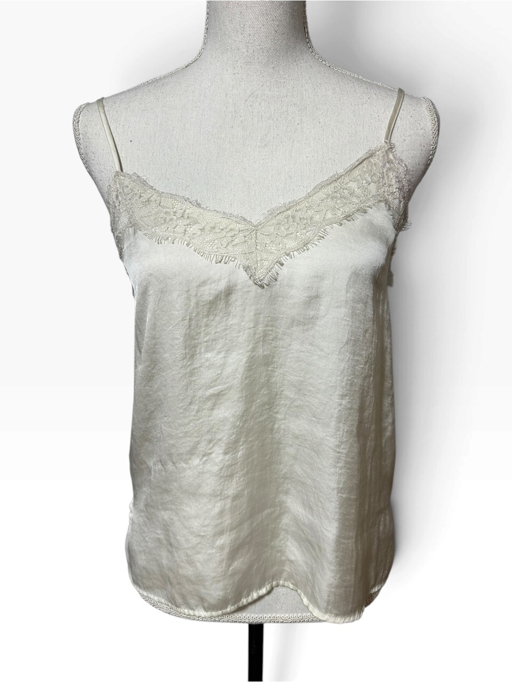 Delicate Lace-Trim Satin Cami in Cream